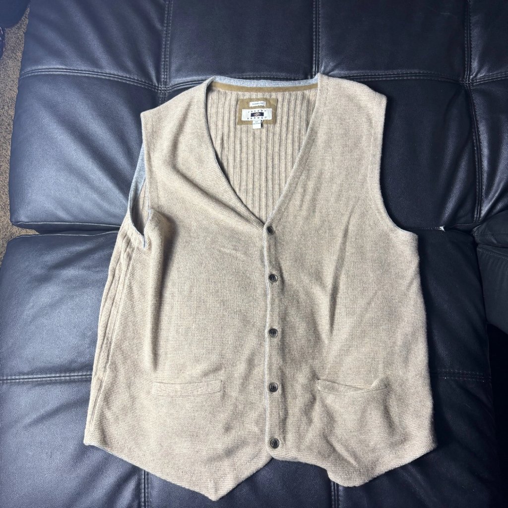 Joseph Abboud Women's Vest Sweater Beige Ribbed Classic Fit V-Neck Size 3x
